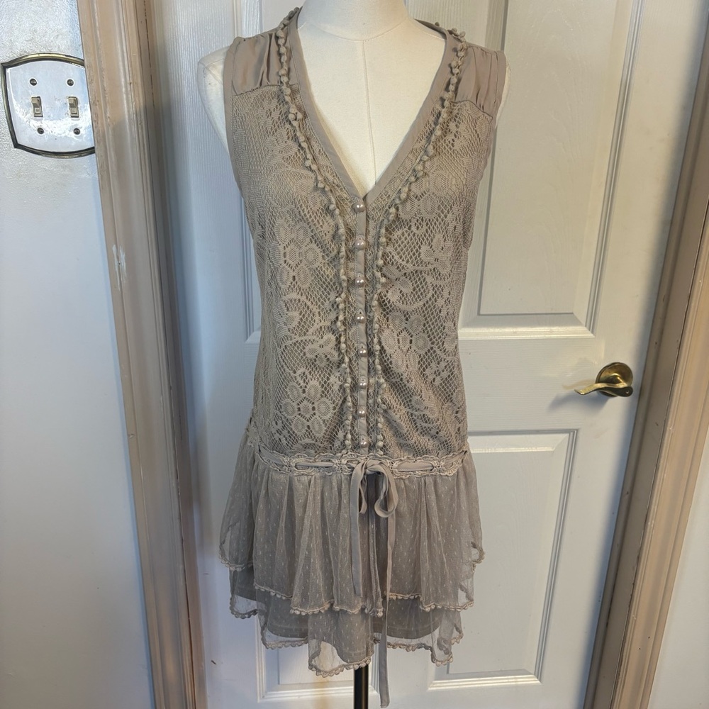 Ultrapink Boho Lace Dress with Ruffle Hem